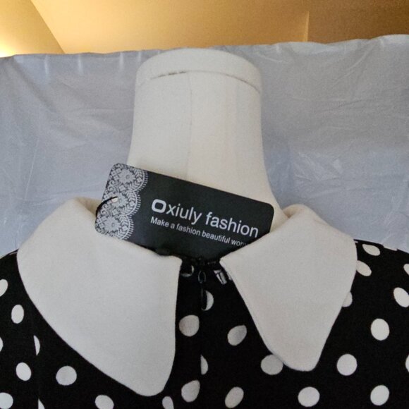 Oxiuly Retro Polka Dot Sheath Dress – Black & White – Peter Pan Collar – Size L - Picture 5 of 11